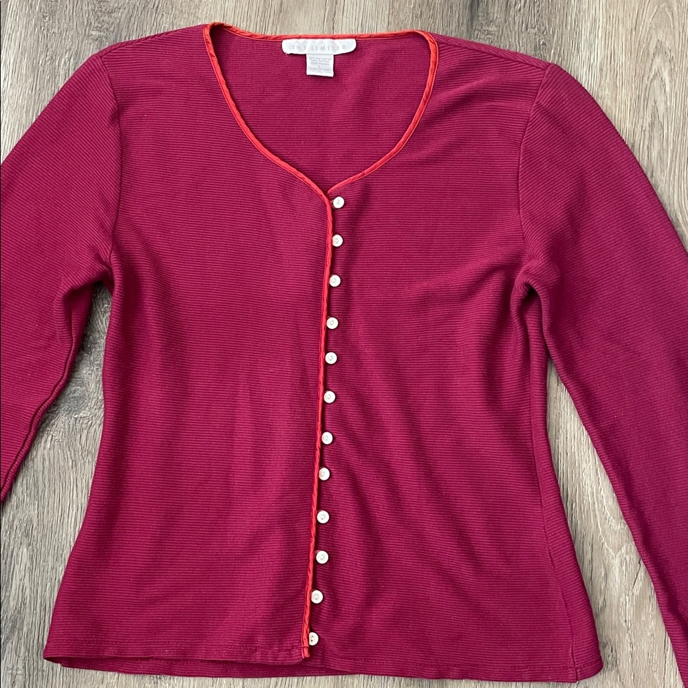 Y2K Vintage The Limited Rib Knit Cotton Blend Button Up Cardigan Top Magenta